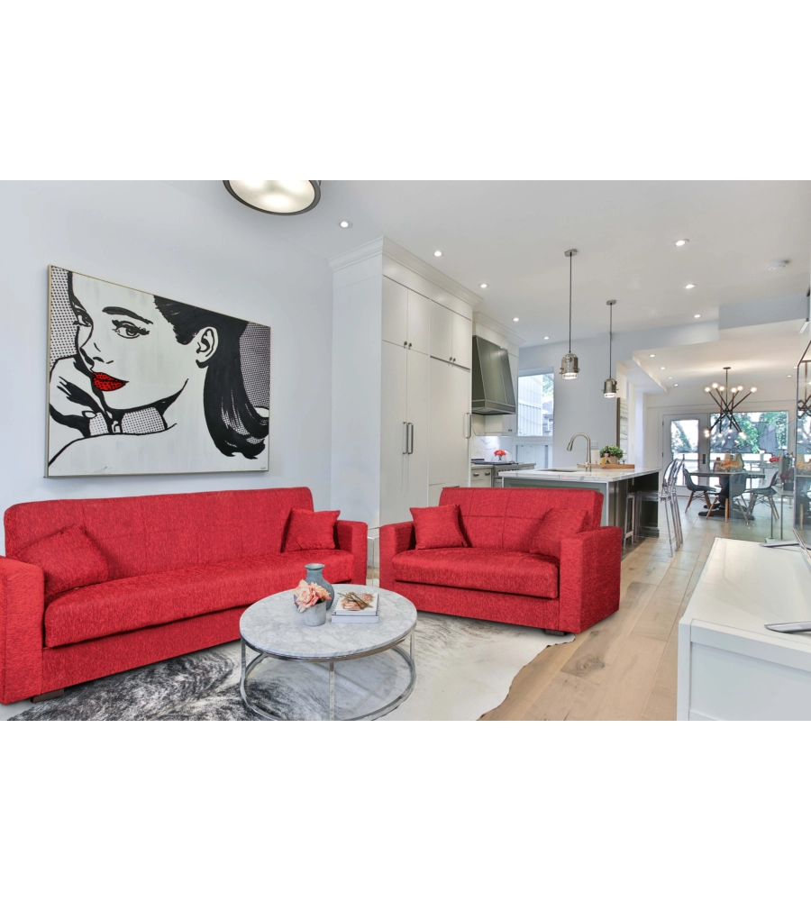 DIVANO LETTO "NORA" 2 POSTI IN TESSUTO ROSSO, 155X80X87 CM