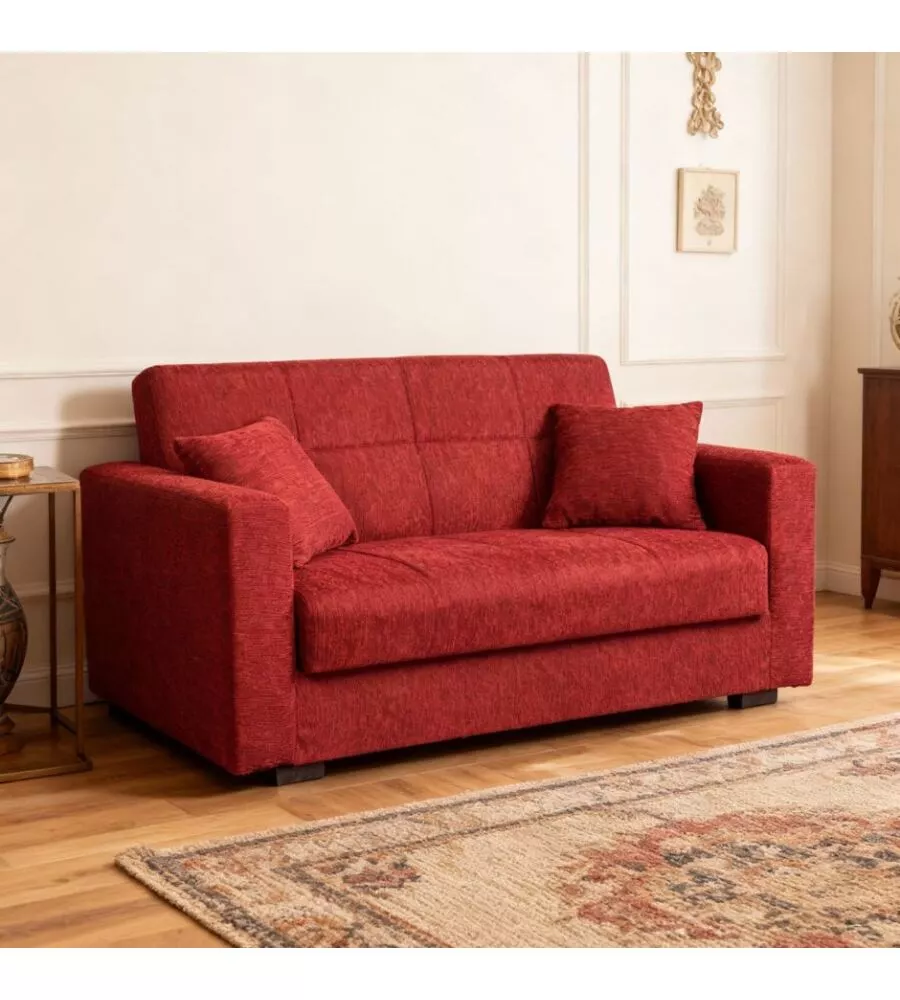 DIVANO LETTO "NORA" 2 POSTI IN TESSUTO ROSSO, 155X80X87 CM