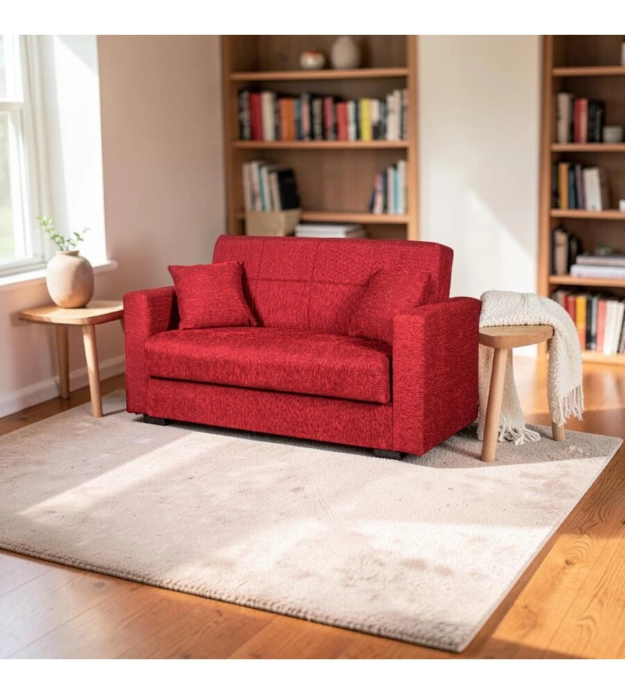 DIVANO LETTO "NORA" 2 POSTI IN TESSUTO ROSSO, 155X80X87 CM