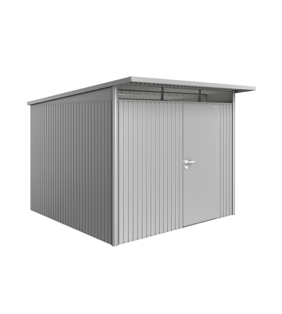 CASETTA DA GIARDINO BIOHORT "AVANTGARDE A7" IN ACCIAIO ZINCATO COLORE ARGENTO METALLIZZATO CON PORTA BATTENTE SEMPLICE 260X300X218 CM