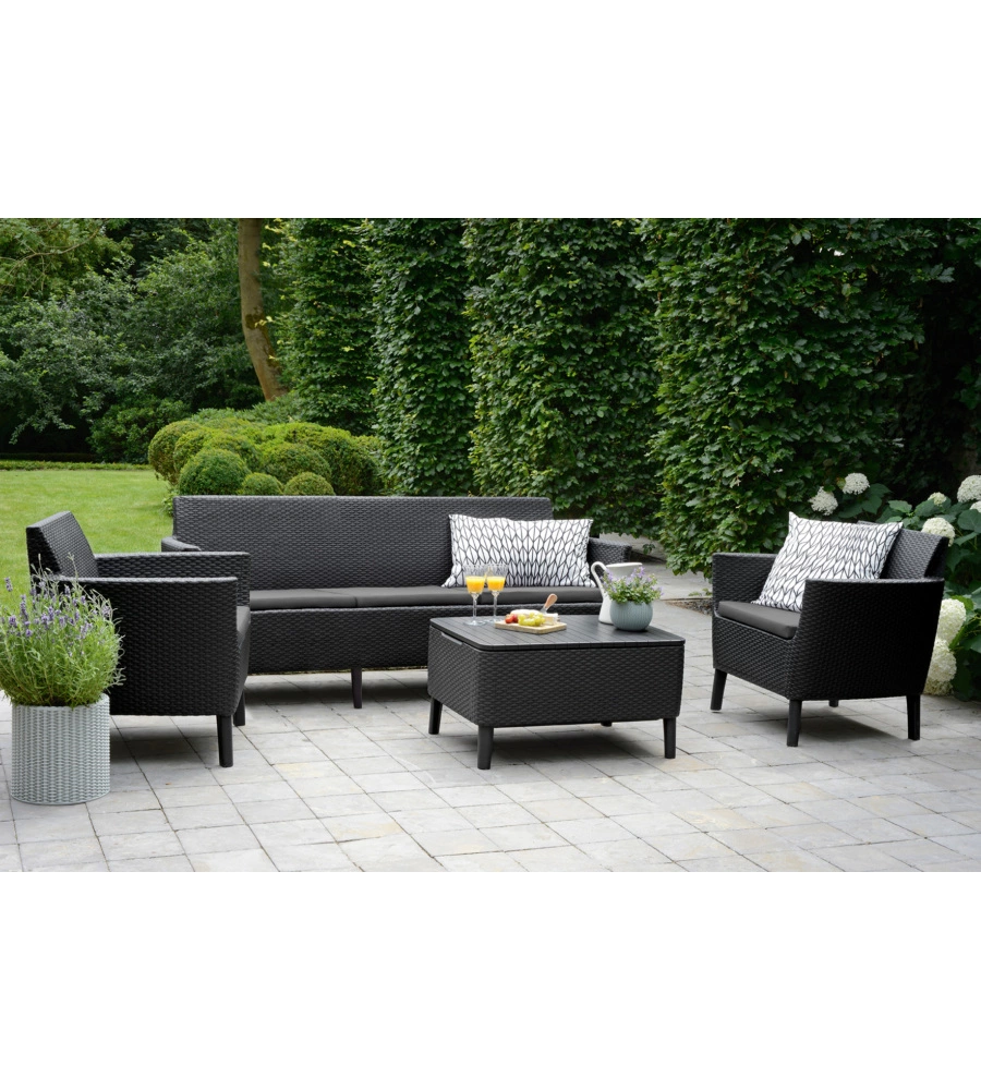 DIVANO DA ESTERNO A 3 POSTI "SALEMO LOUNGE" COLORE GRAFITE, 187X66,5X76 CM - KETER