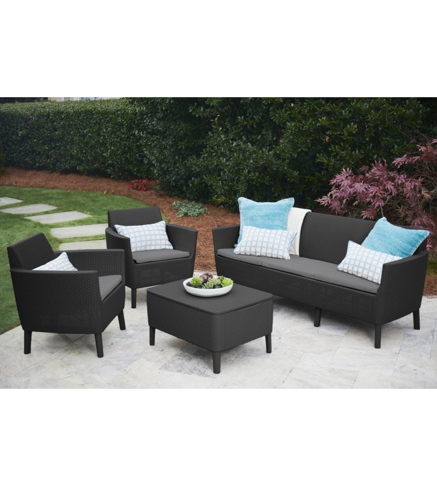 DIVANO DA ESTERNO A 3 POSTI "SALEMO LOUNGE" COLORE GRAFITE, 187X66,5X76 CM - KETER