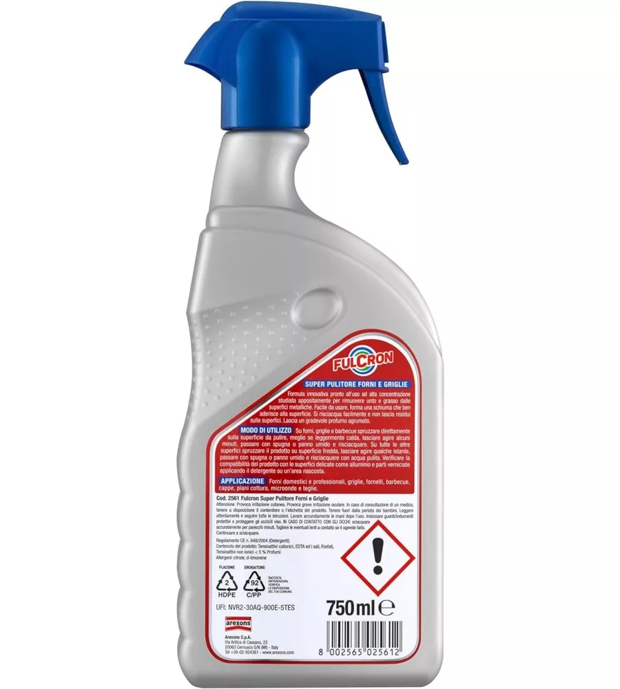 DETERGENTE SPRAY PER FORNI E GRIGLIE FULCRON "SUPER PULITORE" 750 ML