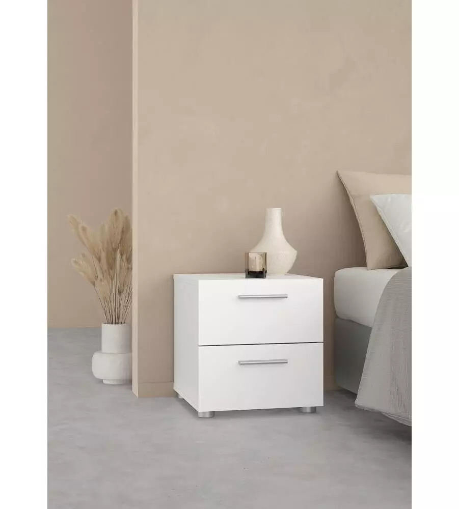 COMODINO 2 CASSETTI "PEPE" BIANCO 40X40,2X42,3 CM