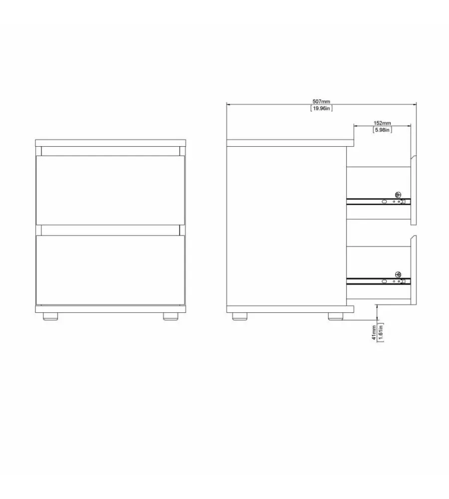 COMODINO 2 CASSETTI "NOVA" BIANCO 40,2X34X48,2 CM