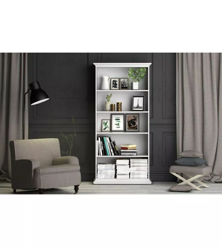 LIBRERIA "PARIS" BIANCA CON 4 RIPIANI, 96X36X200 CM