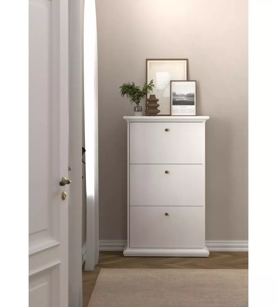 SCARPIERA "PARIS" BIANCA CON 3 ANTE, 77,8X127,7X27,4 CM