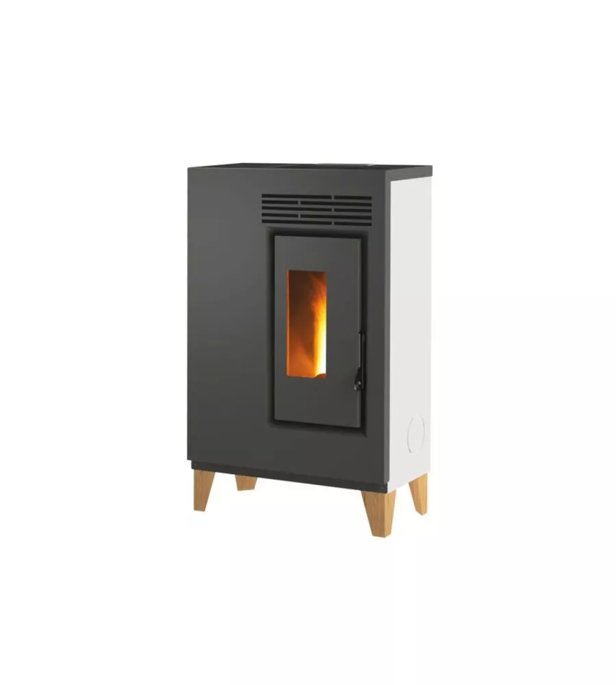 Stufa a pellet ventilata slim Caris "Fiore" con piedini bianco 5,0 kW