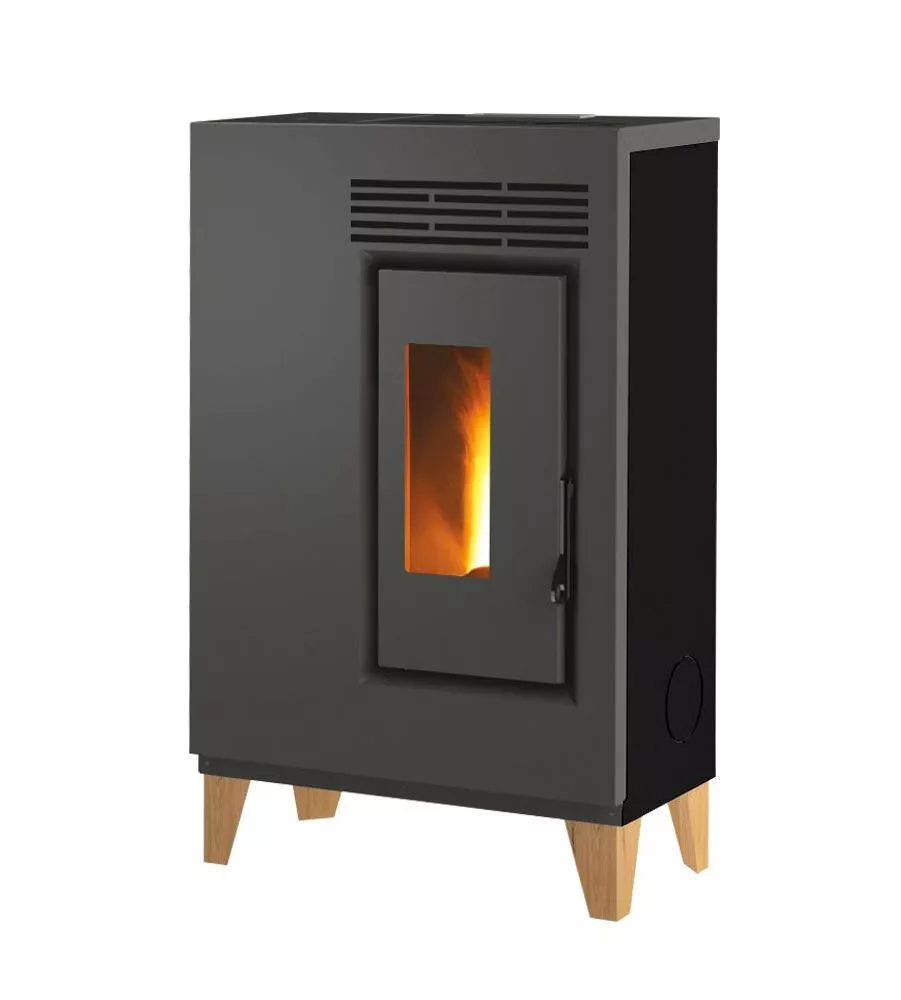 Stufa a pellet ventilata slim Caris "Fiore" con piedini antracite 5,0 kW