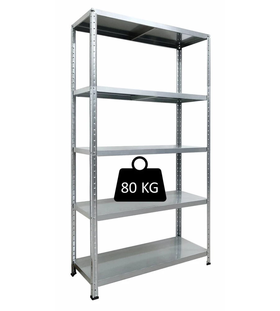 SCAFFALE IN METALLO "ETTORE"  ZINCATO A BULLONE CON 5 PIANI, 100x40x187 CM PORTATA 400 KG - GRIMA
