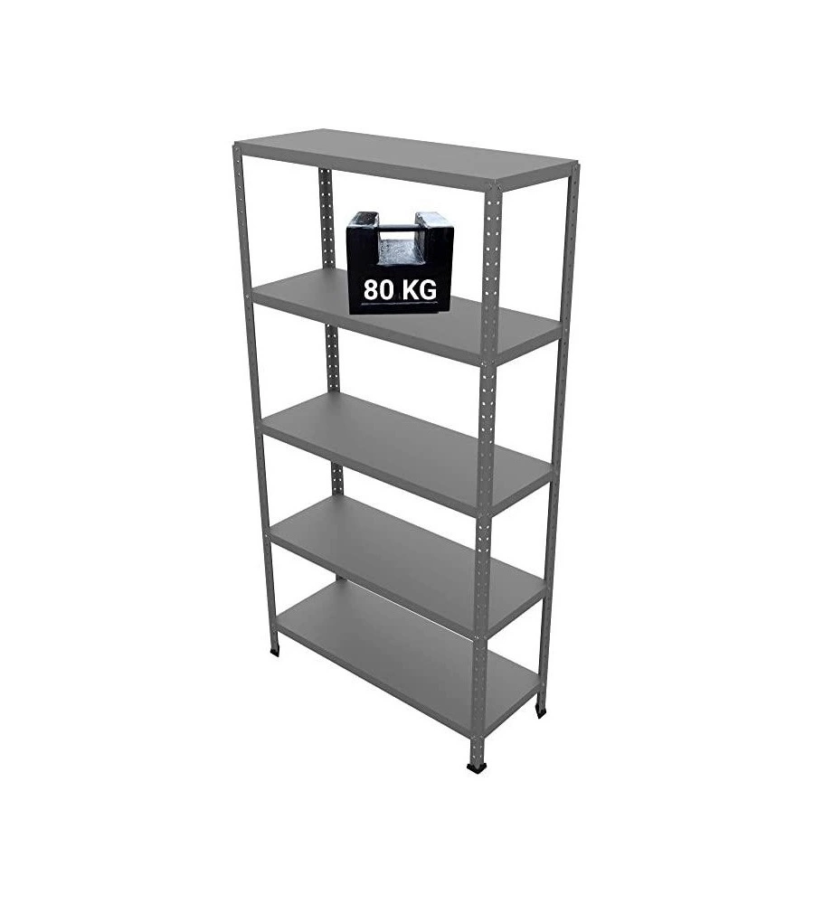 SCAFFALE IN METALLO "ETTORE" GRIGIO A BULLONE CON 5 PIANI, 100x40x187 CM PORTATA 80 KG - GRIMA