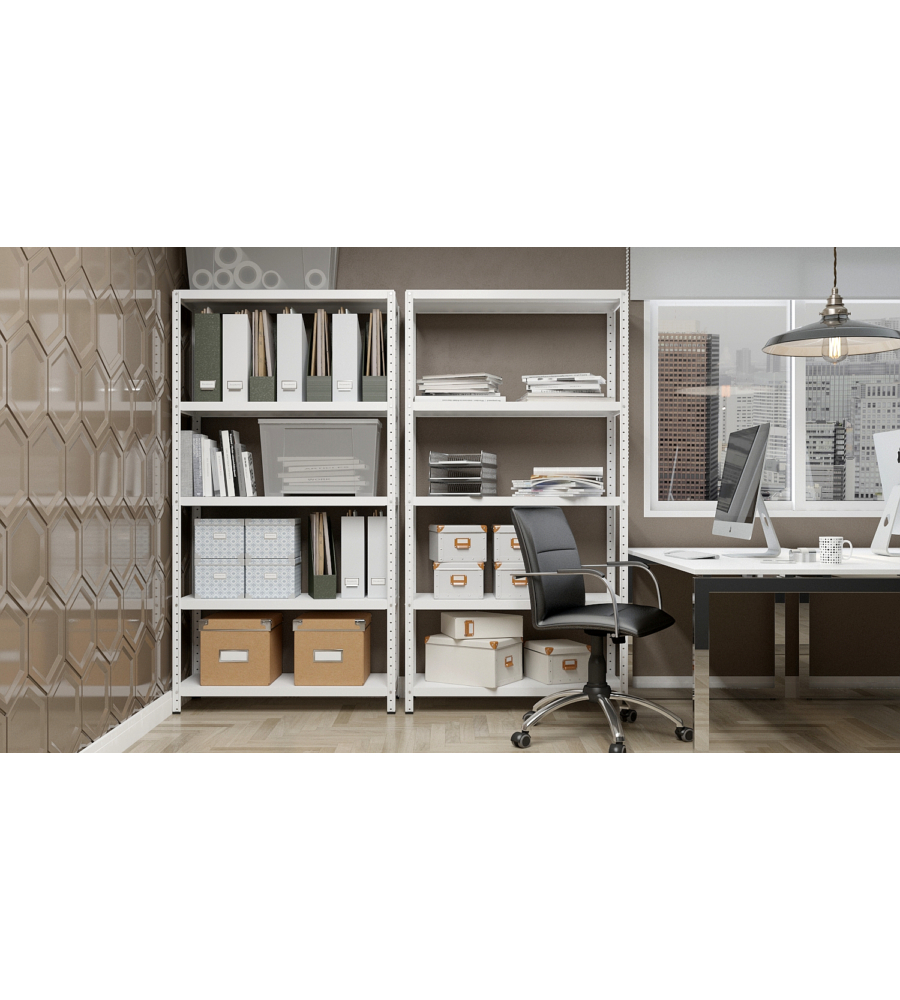 SCAFFALE IN METALLO "ETTORE" BIANCO A BULLONE CON 5 PIANI, 100x40x187 CM PORTATA 80 KG - GRIMA