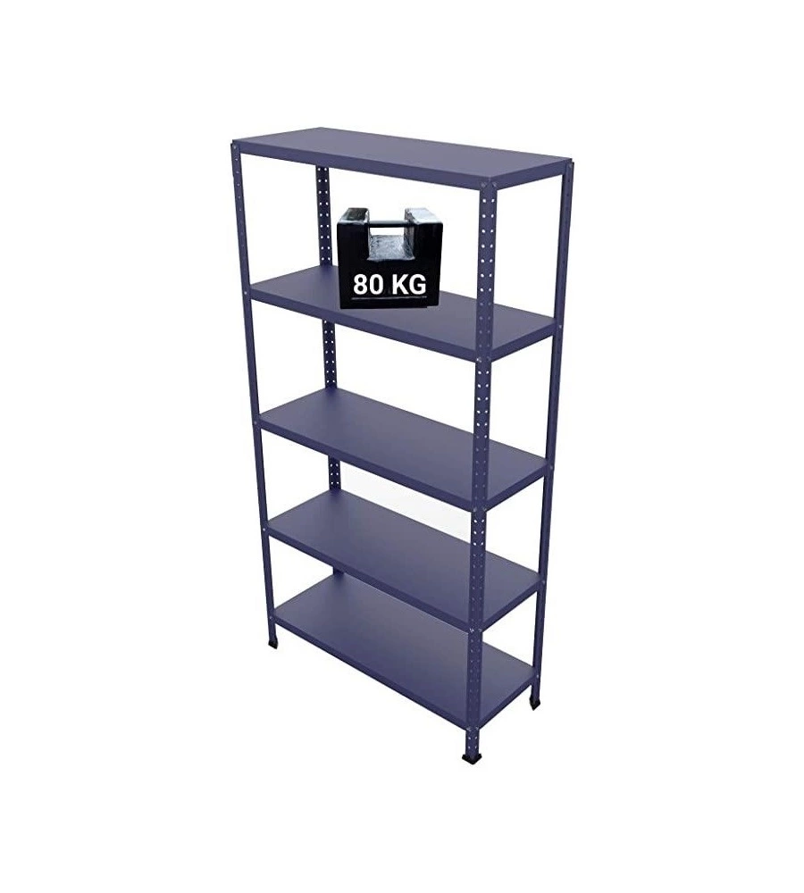 SCAFFALE IN METALLO "ETTORE" BLU A BULLONE CON 5 PIANI, 100x40x187 CM PORTATA 80 KG - GRIMA