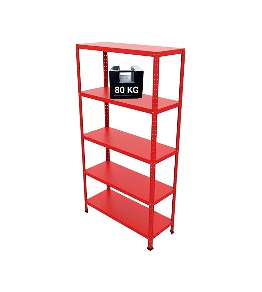 SCAFFALE IN METALLO "ETTORE" ROSSO A BULLONE CON 5 PIANI, 100x40x187 CM PORTATA 80 KG - GRIMA