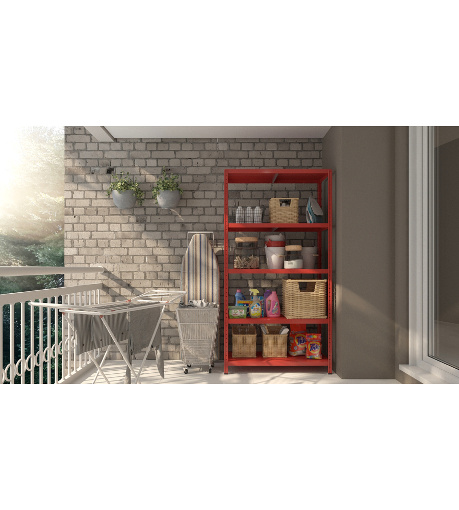SCAFFALE IN METALLO "ETTORE" ROSSO A BULLONE CON 5 PIANI, 100x40x187 CM PORTATA 80 KG - GRIMA