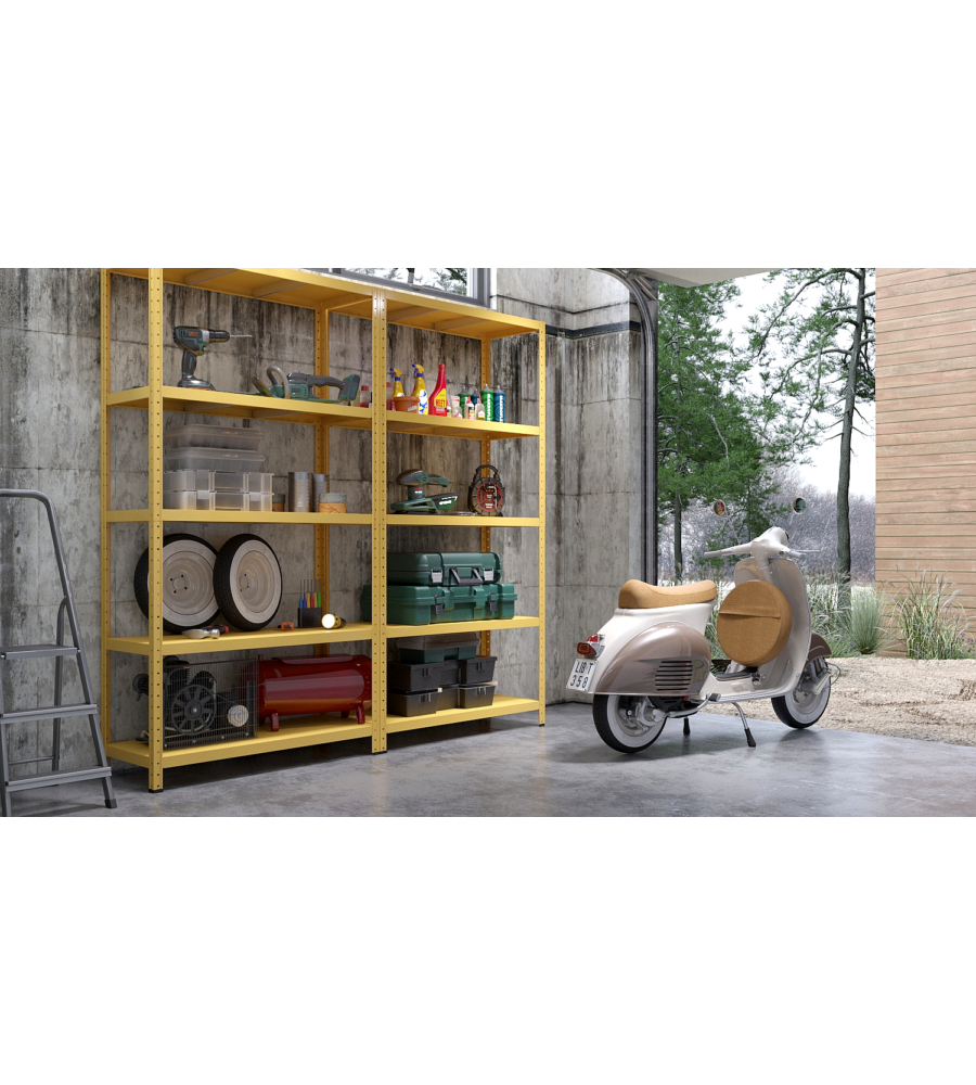 SCAFFALE IN METALLO "ETTORE" GIALLO A BULLONE CON 5 PIANI, 100x40x187 CM PORTATA 80 KG - GRIMA