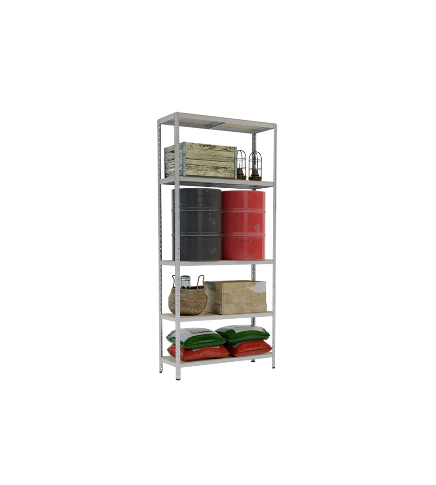 SCAFFALE IN METALLO E LEGNO "JOKER" A BULLONE CON 5 PIANI, 90x40x174 CM PORTATA 175 KG - GRIMA