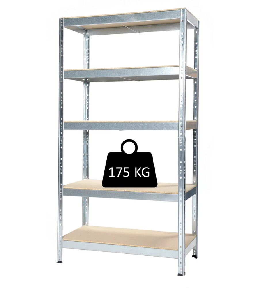 SCAFFALE IN METALLO E LEGNO "JOKER" A BULLONE CON 5 PIANI, 90x40x174 CM PORTATA 175 KG - GRIMA