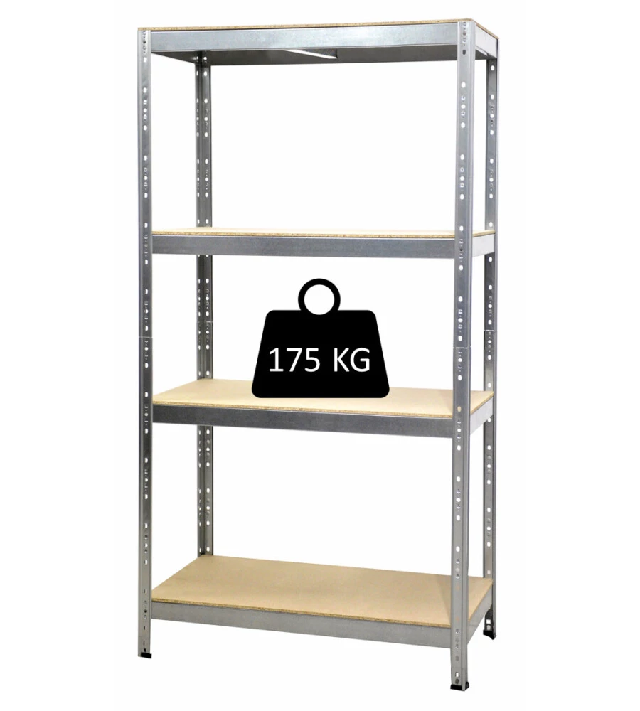 SCAFFALE IN METALLO E LEGNO "JOKER" A BULLONE CON 4 PIANI, 90x40x174 CM PORTATA 175 KG - GRIMA