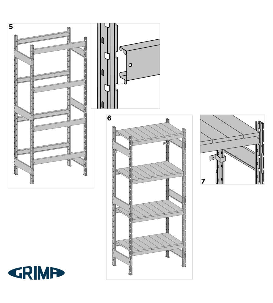 SCAFFALE IN METALLO "KOMPOS" RACK PESANTE CON 3 PIANI A PIANETTI, 186x60x240 CM PORTATA 1200 KG - GRIMA