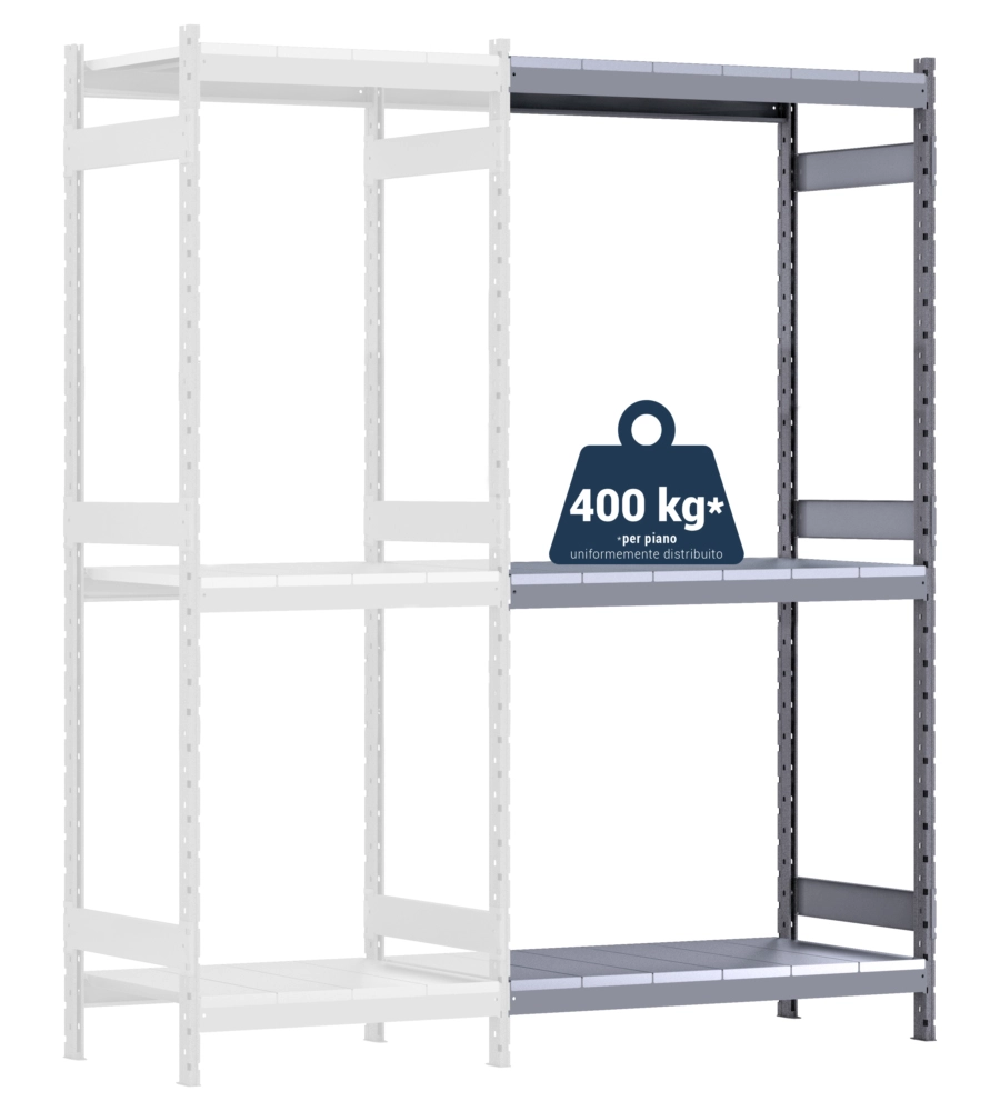 SCAFFALE IN METALLO "KOMPOS" RACK PESANTE CON 3 PIANI A PIANETTI, 166x50x200 CM PORTATA 1200 KG - GRIMA