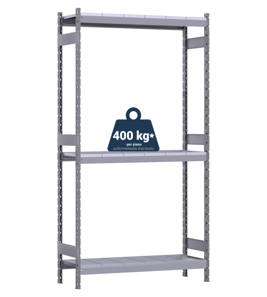 SCAFFALE IN METALLO "KOMPOS" RACK PESANTE CON 3 PIANI A PIANETTI, 166x60x200 CM PORTATA 1200 KG - GRIMA