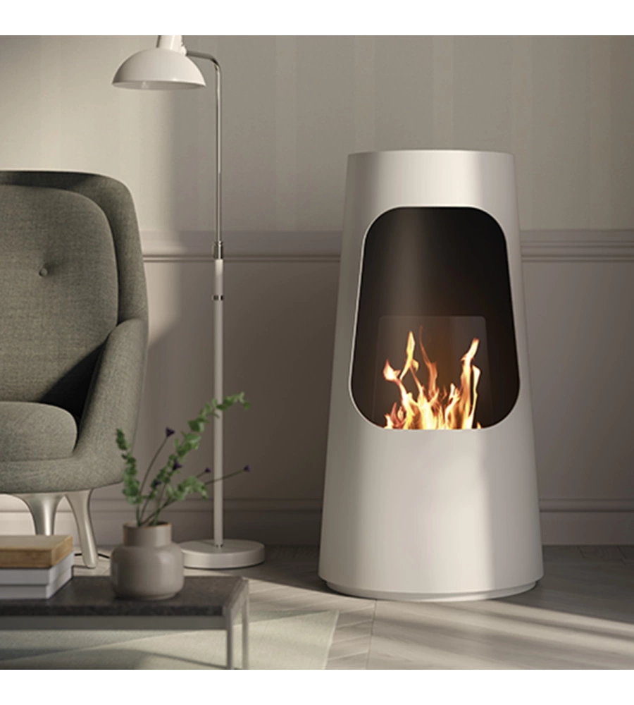 Biocamino XONE Alvin 1 KWh - Dimensioni 25x65x25 Cm, Vetro A 360°, Per Interno/Esterno