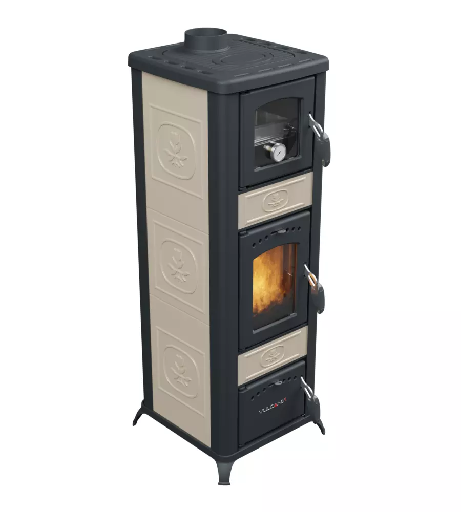 STUFA A LEGNA CON FORNO VULCANIA "RINA" BEIGE 6,1 KW