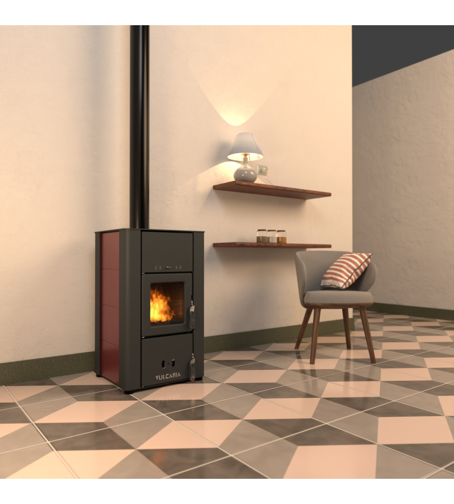 STUFA A LEGNA VENTILATA VULCANIA "V-STEEL" BORDEAUX 6,7 KW