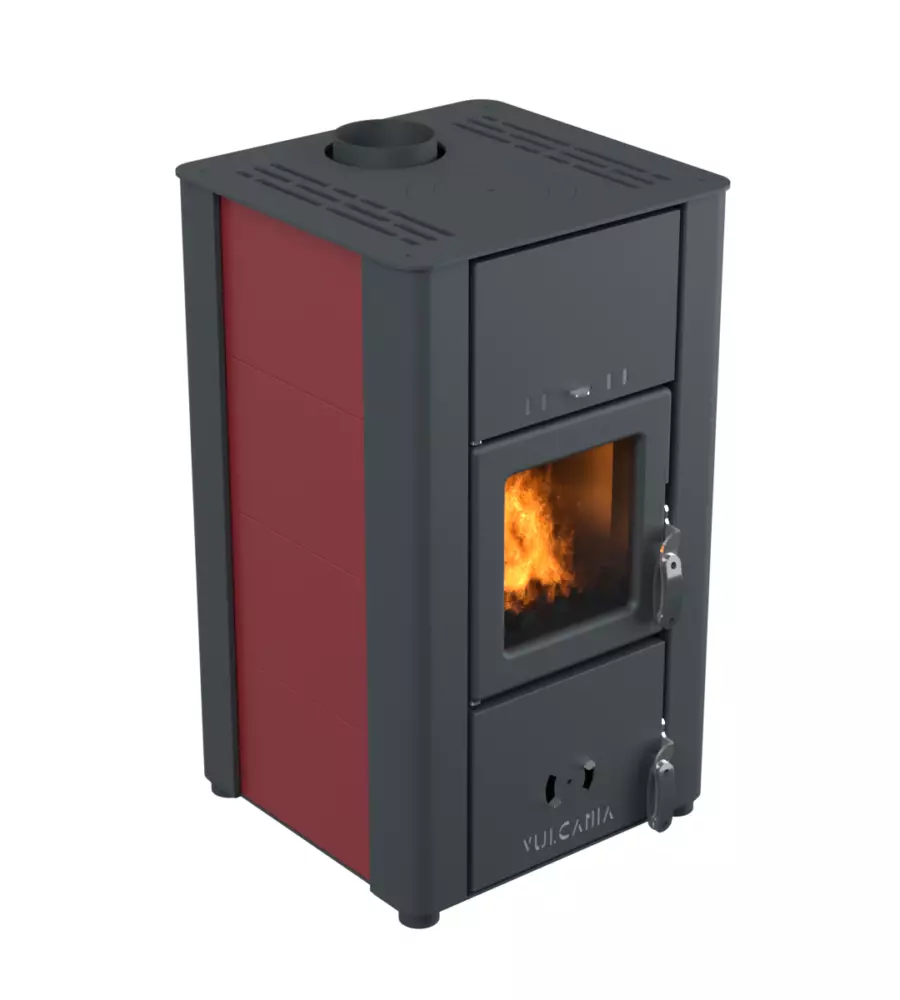 STUFA A LEGNA VENTILATA VULCANIA "V-STEEL" BORDEAUX 6,7 KW