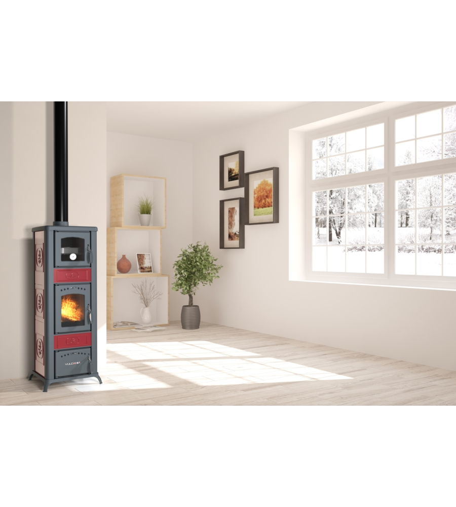 STUFA A LEGNA CON FORNO VULCANIA "RINA" BORDEAUX 6,1 KW
