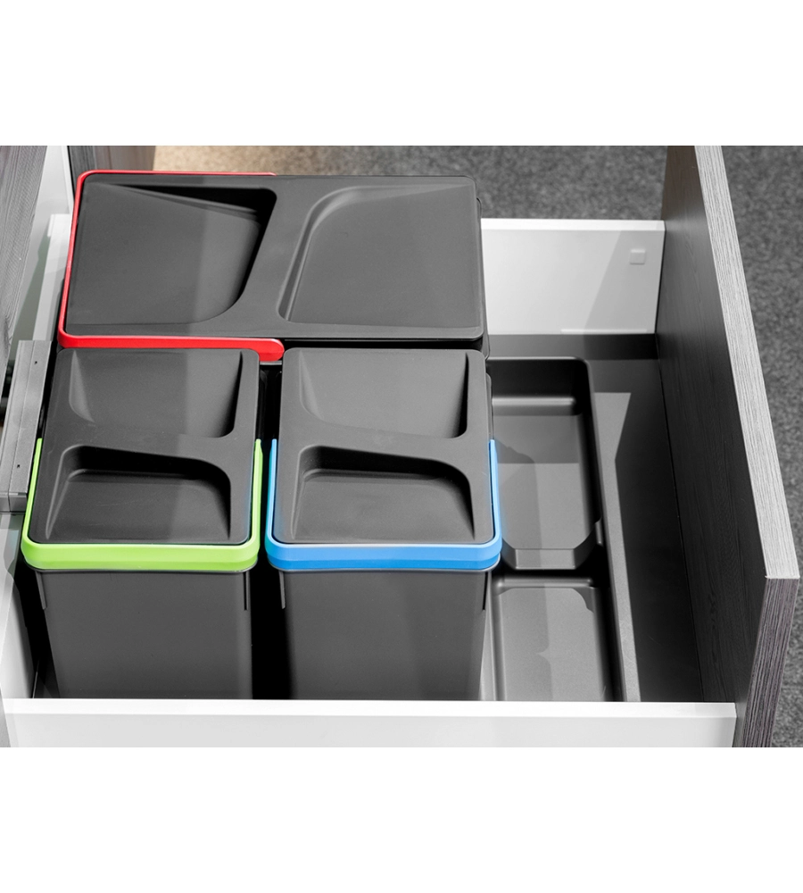 Spazzatura Differenziata Interno Emuca Contenitori Per Cassetti Da Cucina, Altezza 266 Mm, 7l, Grigio Antracite, 2 Un. | Leroy Merlin Bidoni Differenziata