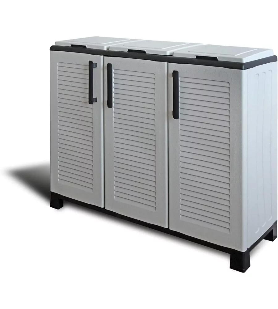 ARMADIO PATTUMIERA PER RACCOLTA DIFFERENZIATA ARTPLAST 3 ANTE GRIGIO, 102X37X90 CM