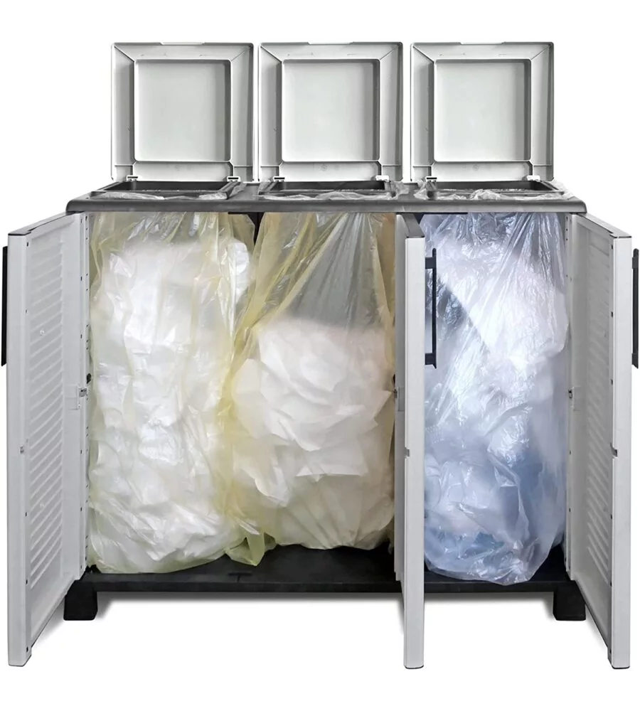 ARMADIO PATTUMIERA PER RACCOLTA DIFFERENZIATA ARTPLAST 3 ANTE GRIGIO, 102X37X90 CM