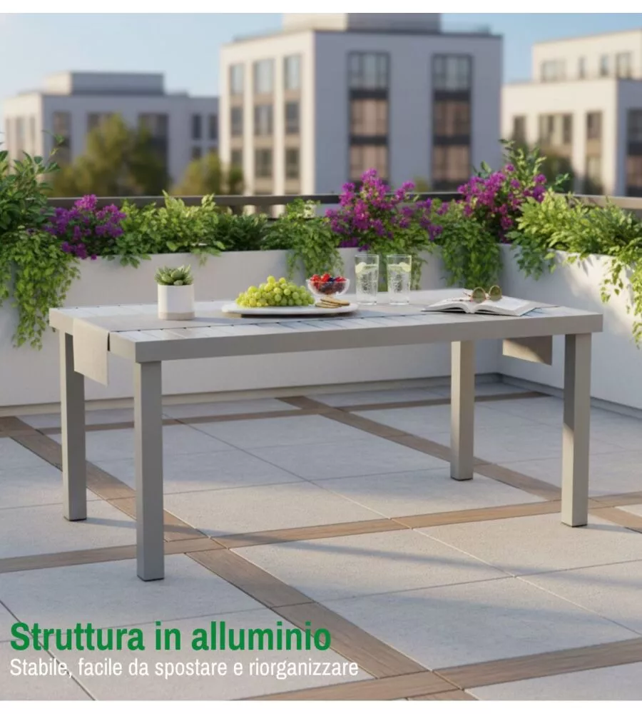 TAVOLO DA ESTERNO EUROGARDEN IN ALLUMINIO GRIGIO CHIARO 152X90X75 CM