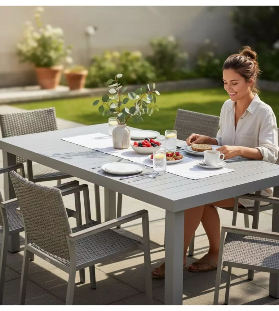 TAVOLO DA ESTERNO EUROGARDEN IN ALLUMINIO GRIGIO CHIARO 152X90X75 CM