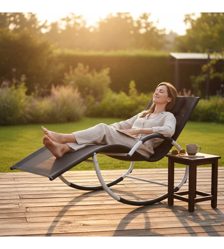 SDRAIO A DONDOLO DA ESTERNO EUROGARDEN "RELAXING" NERO E BIANCO 64X160X81 CM