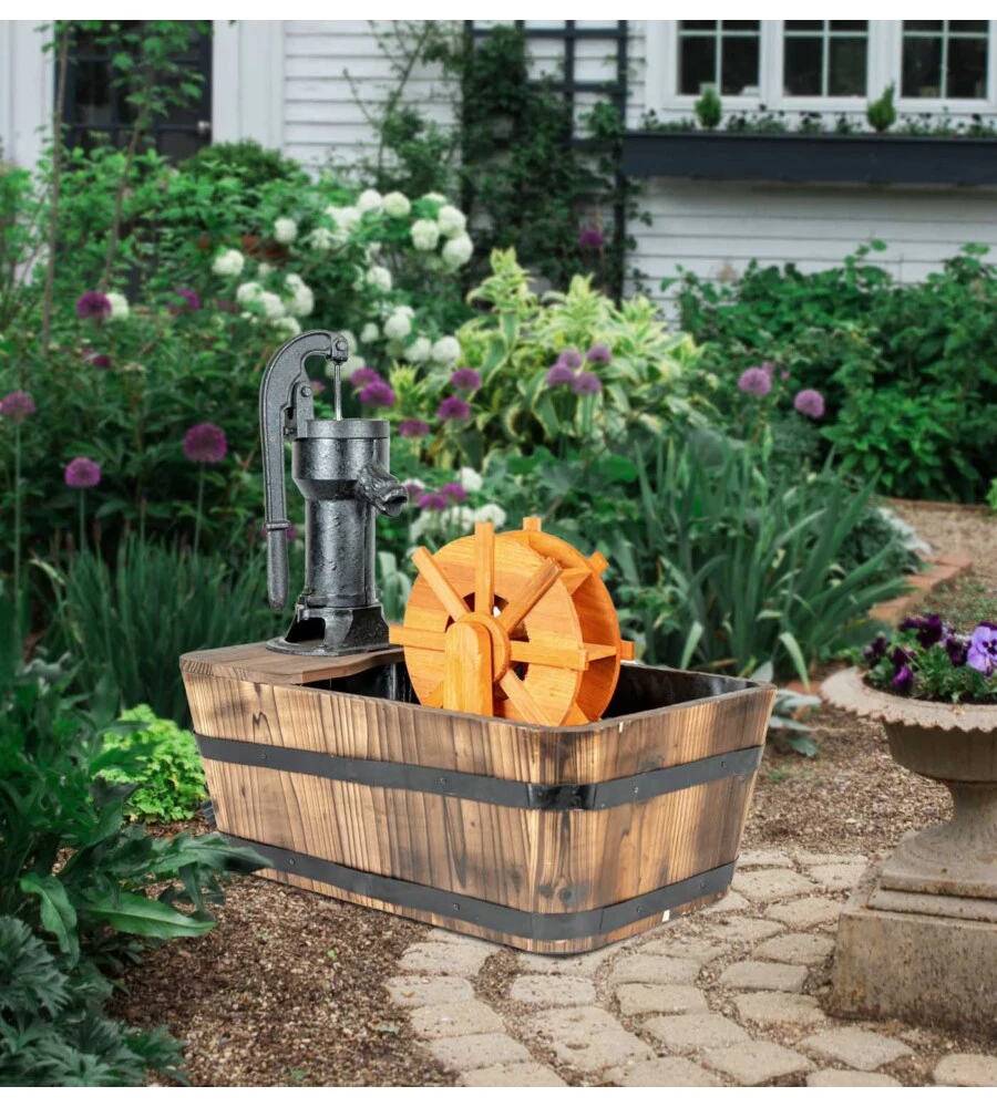 FONTANA DA ESTERNO A CASCATA CON MULINO IN LEGNO E RICIRCOLO ACQUA 60X40X64H CM