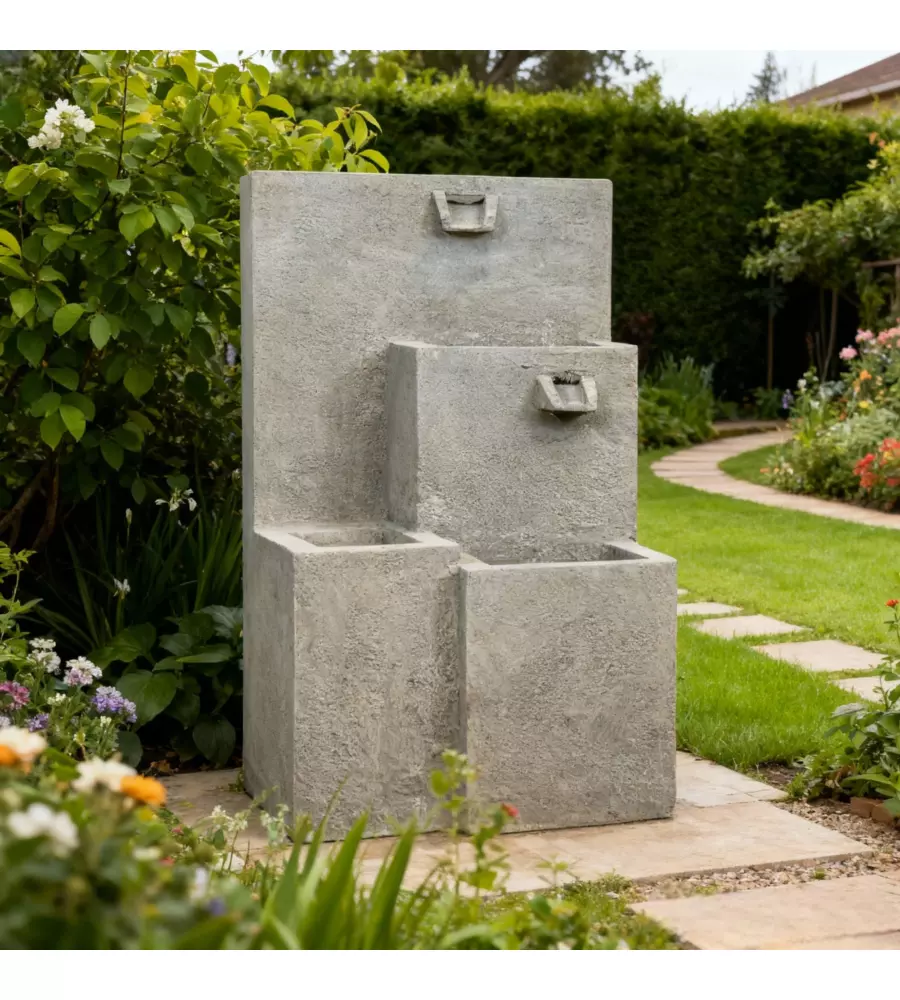 FONTANA DA ESTERNO A DUE VASCHE CON PORTAVASO E POMPETTA PER RICIRCOLO ACQUA 42X40X70 CM