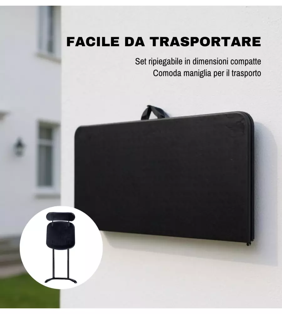 SET DA CAMPEGGIO PIEGHEVOLE EUROGARDEN IN POLIETILENE NERO 4 SEDUTE E TAVOLO