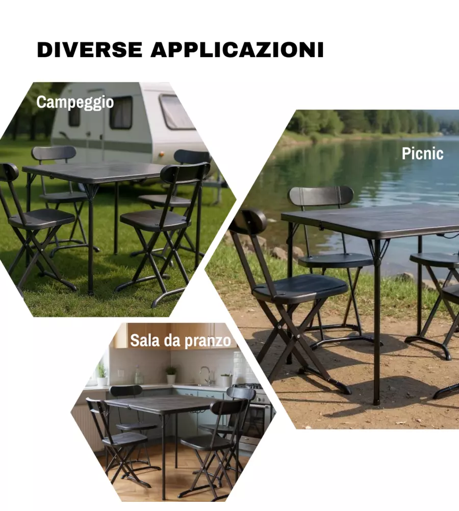 SET DA CAMPEGGIO PIEGHEVOLE EUROGARDEN IN POLIETILENE NERO 4 SEDUTE E TAVOLO