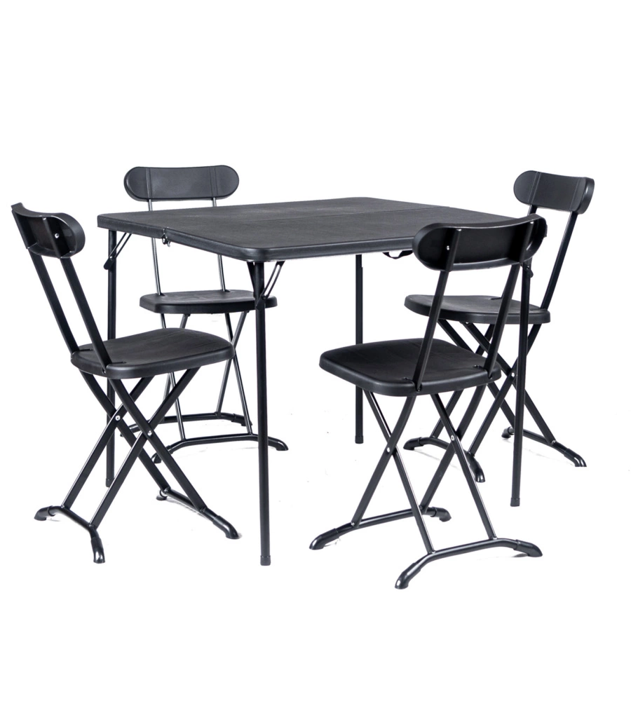 SET DA CAMPEGGIO PIEGHEVOLE EUROGARDEN IN POLIETILENE NERO 4 SEDUTE E TAVOLO