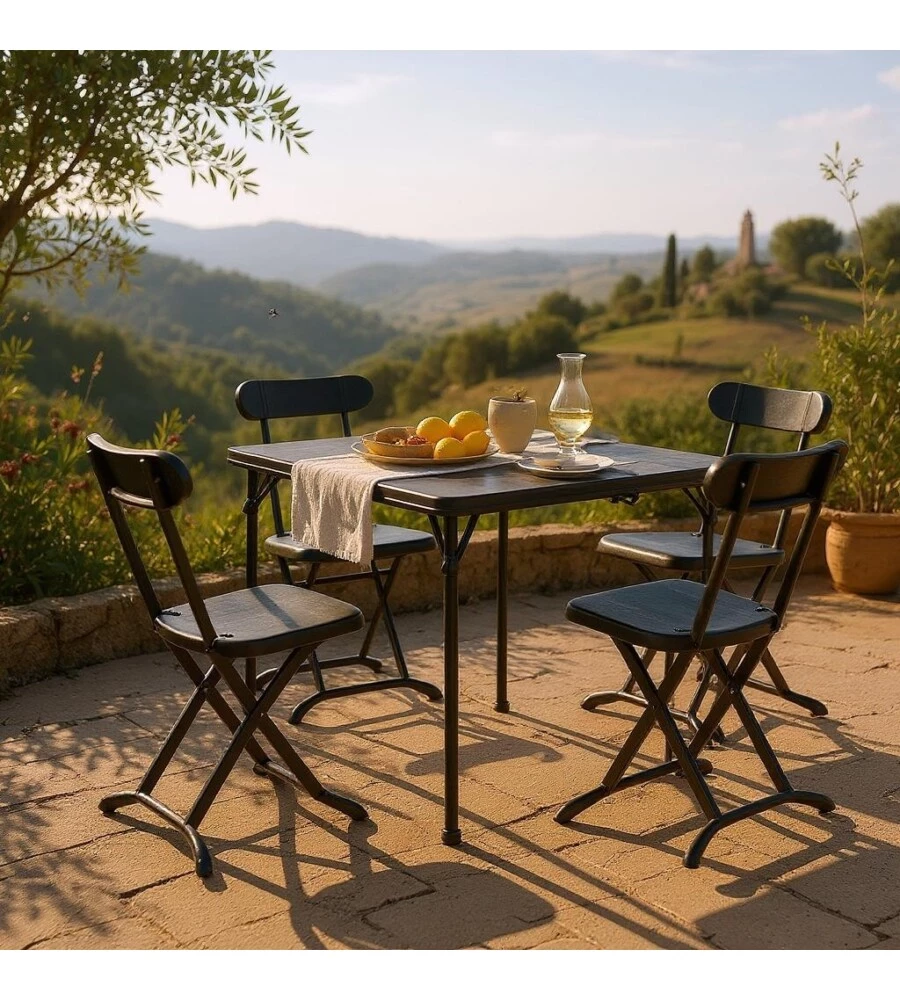 SET DA CAMPEGGIO PIEGHEVOLE EUROGARDEN IN POLIETILENE NERO 4 SEDUTE E TAVOLO