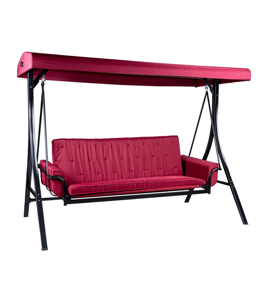 DONDOLO DA GIARDINO 3 POSTI EUROGARDEN "RED PASSION" IN ACCIAIO E POLIESTERE BURGUNDY 240X130X182 CM