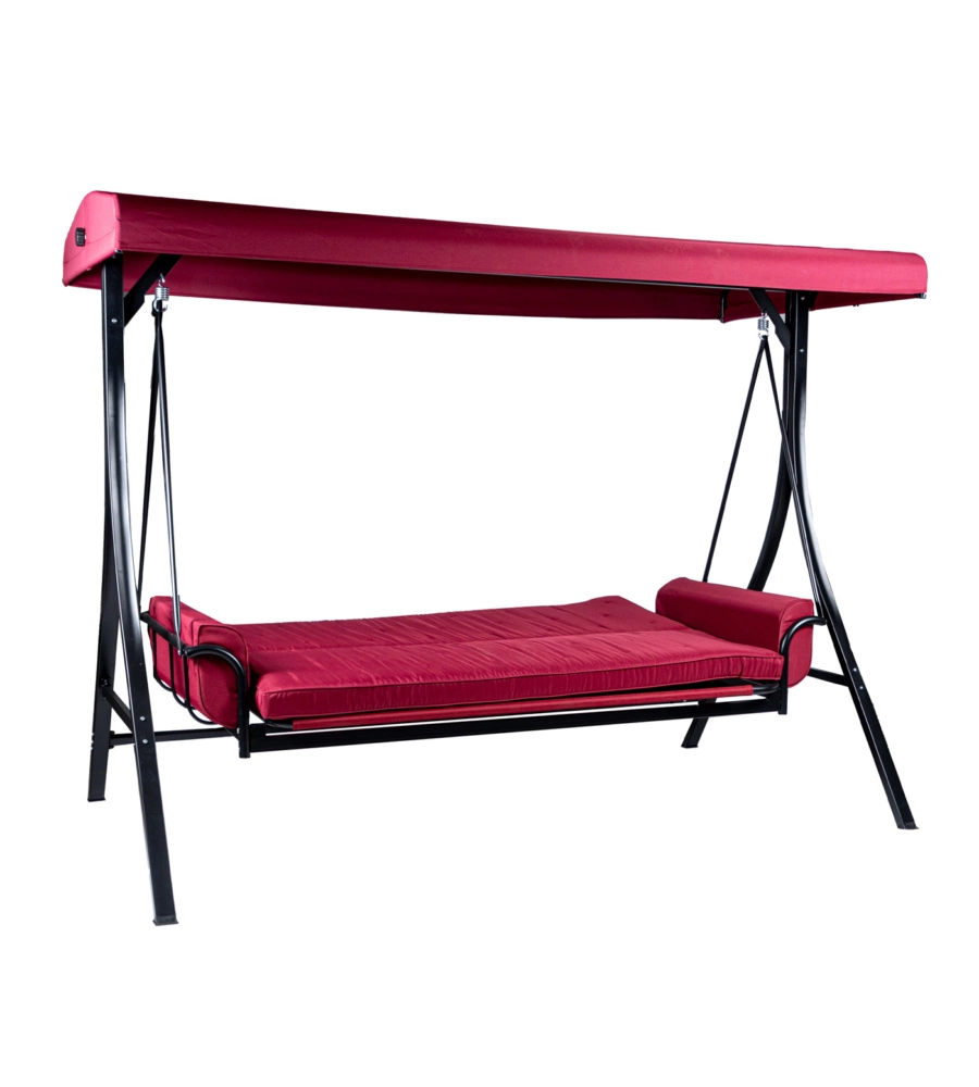 DONDOLO DA GIARDINO 3 POSTI EUROGARDEN "RED PASSION" IN ACCIAIO E POLIESTERE BURGUNDY 240X130X182 CM