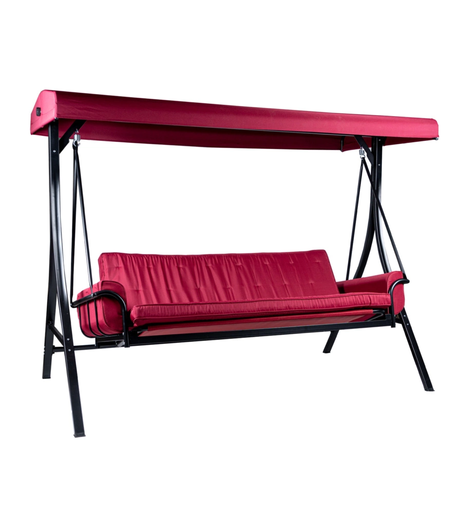 DONDOLO DA GIARDINO 3 POSTI EUROGARDEN "RED PASSION" IN ACCIAIO E POLIESTERE BURGUNDY 240X130X182 CM