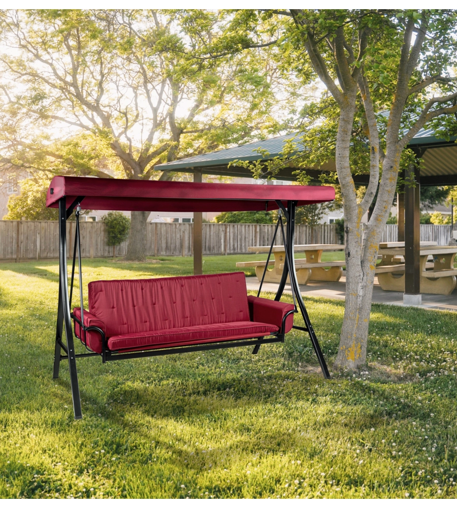 DONDOLO DA GIARDINO 3 POSTI EUROGARDEN "RED PASSION" IN ACCIAIO E POLIESTERE BURGUNDY 240X130X182 CM