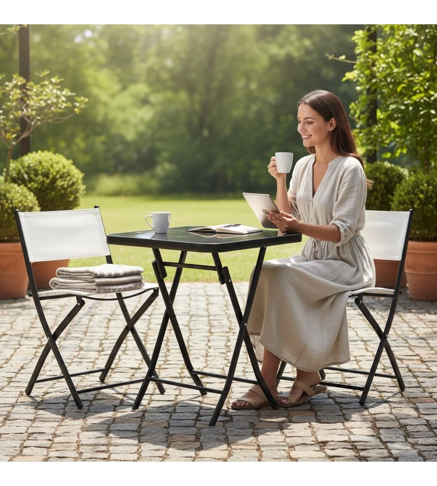 SET DA GIARDINO PIEGHEVOLE EUROGARDEN "BISTRO" BIANCO 2 SEDUTE E TAVOLINO