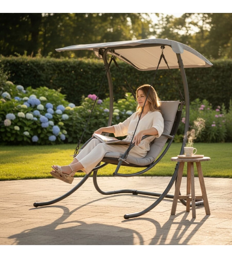 DONDOLO DA ESTERNO SINGOLO EUROGARDEN "PANORAMA" IN ACCIAIO CON TETTUCCIO GRIGIO 133x140x167 CM