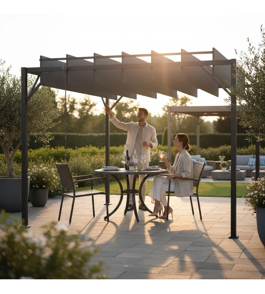 PERGOLA BIOCLIMATICA DA ESTERNO EUROGARDEN "LOUVER" IN ACCIAIO GRIGIO 3X3 M